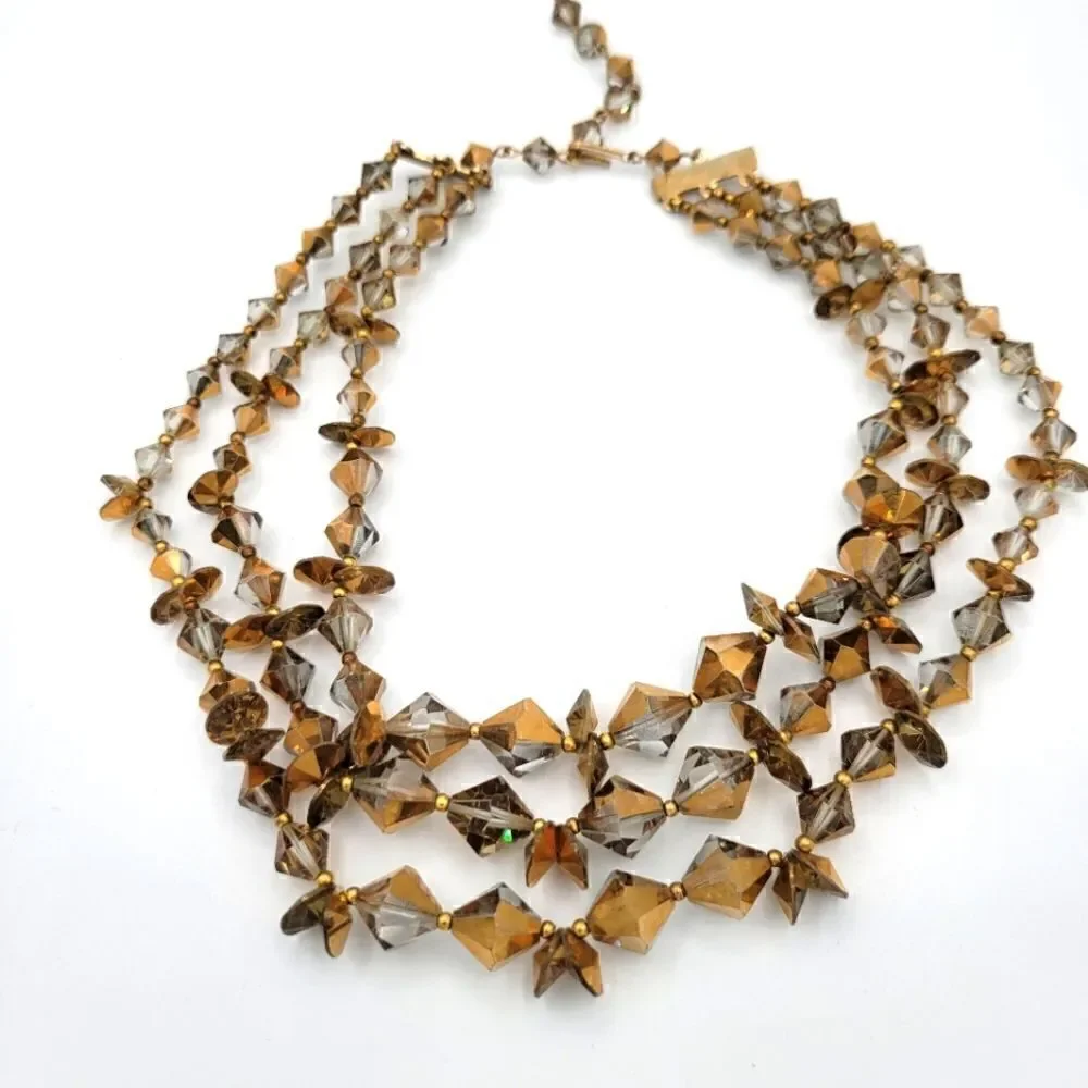Vintage Gold Flashed Multi Strand Crystal Necklace - Picture 8 of 9
